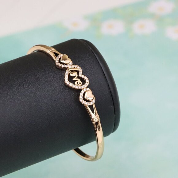 Love Heart Trio Rose Gold Bangle with CZ Accents, XPBL0584 - Picture 6 of 12